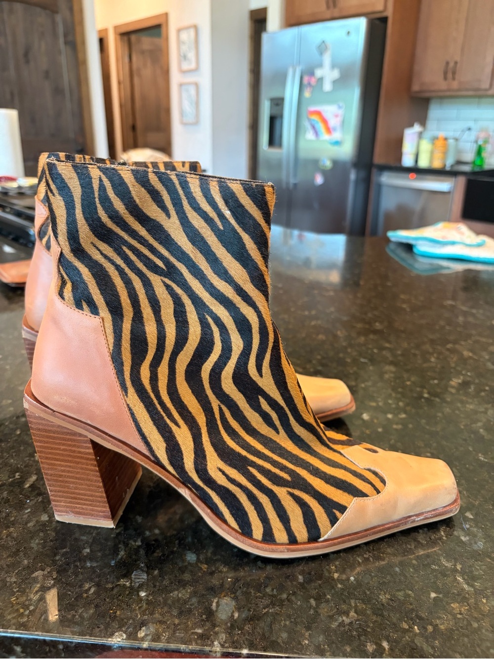 Jeffrey Campbell Women’s Zebra Print Ankle Boots in Tan and Black